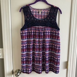 White Stag Tank Top with navy crochet accents L